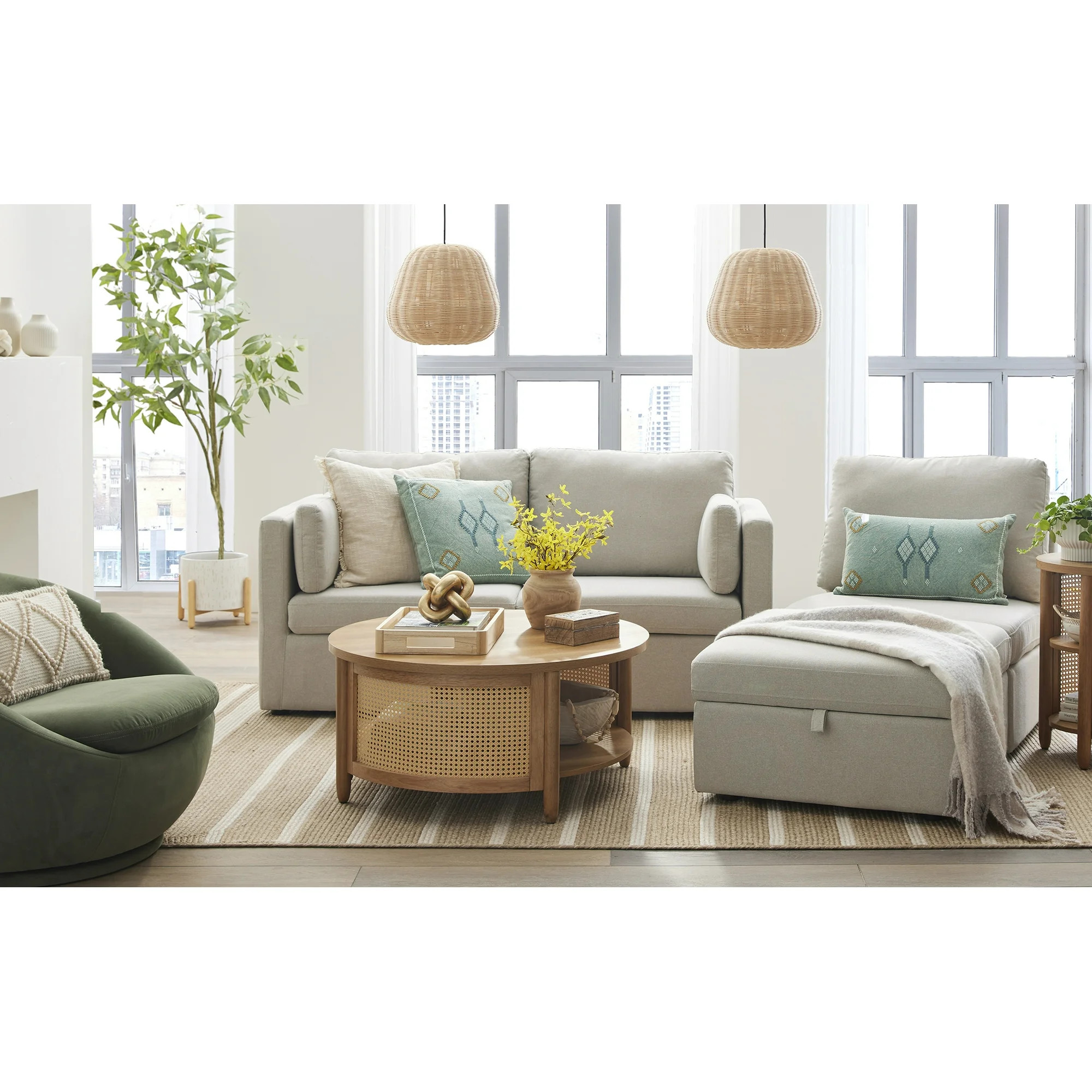 Better Homes & Gardens 100'' Modular Sectional Sofa with Storage Ottoman, White Linen | Walmart (US)