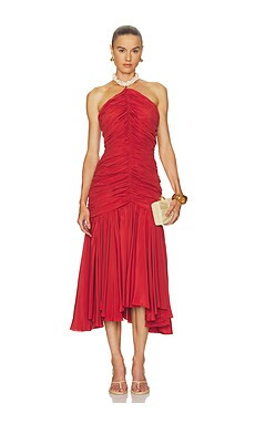 BALMAIN Shell Detail Draped Crepe Long Dress in Rouge Ocre from Revolve.com | Revolve Clothing (Global)