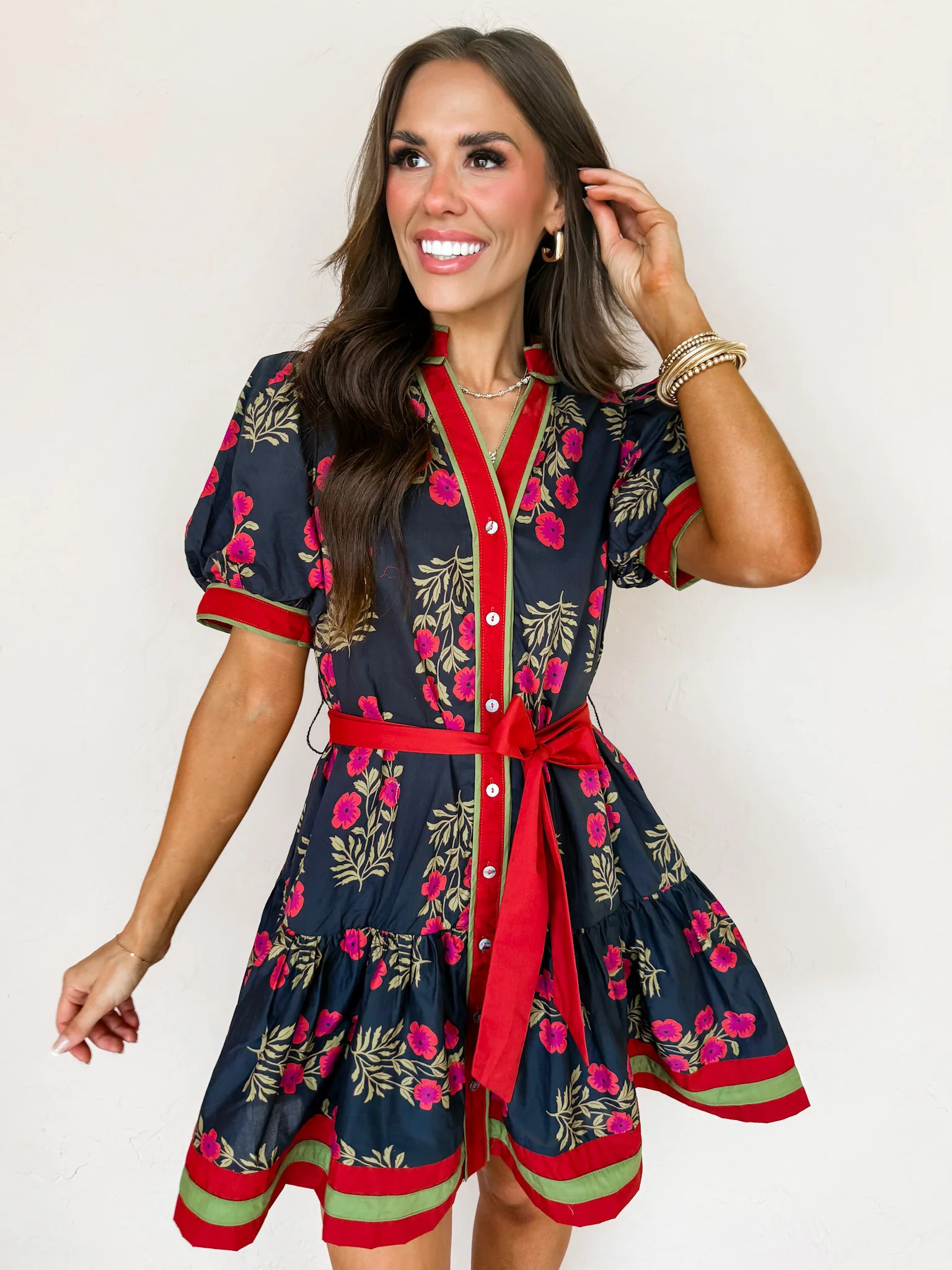 Lovely Romance Floral Tie Waist Dress-Black Medium | Ruthie Grace