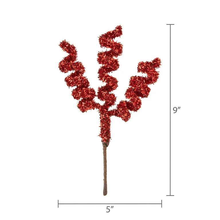Red Glitter Spiral Decorative Christmas Pick, 9 in, by Holiday Time | Walmart (US)