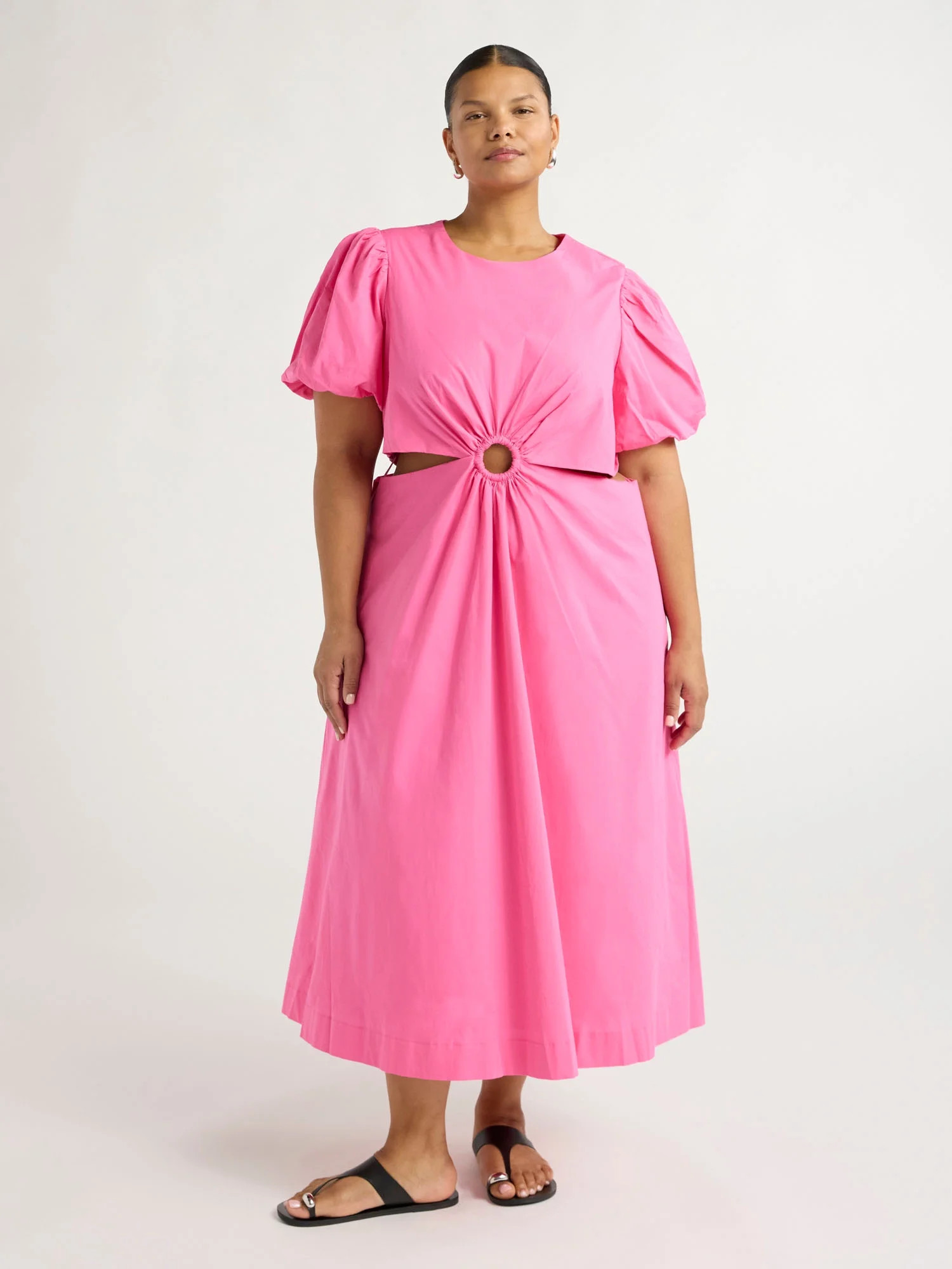Scoop Women’s and Women's Plus Puff Sleeve O-Ring Dress, Sizes XS-4X | Walmart (US)