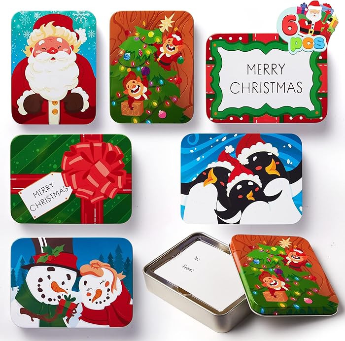 JOYIN 6PCS Gift Card Boxes Holder for Christmas, 4.33" x 2.6" x 0.6" Christmas Tins with Lids 6 D... | Amazon (US)