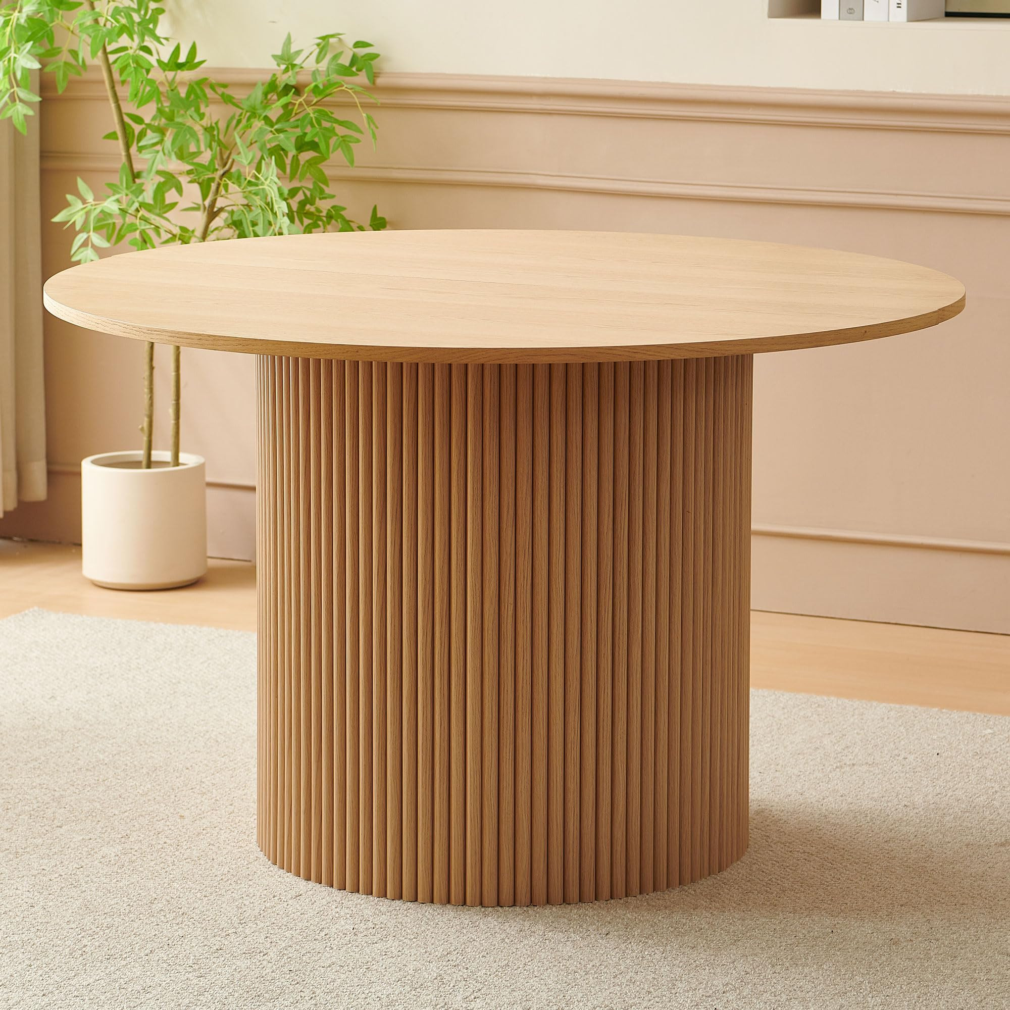 Henf Round Dining Table for 4-6, Farmhouse 47.2" Kitchen Dining Room Table with Pedestal Base, Fl... | Amazon (US)