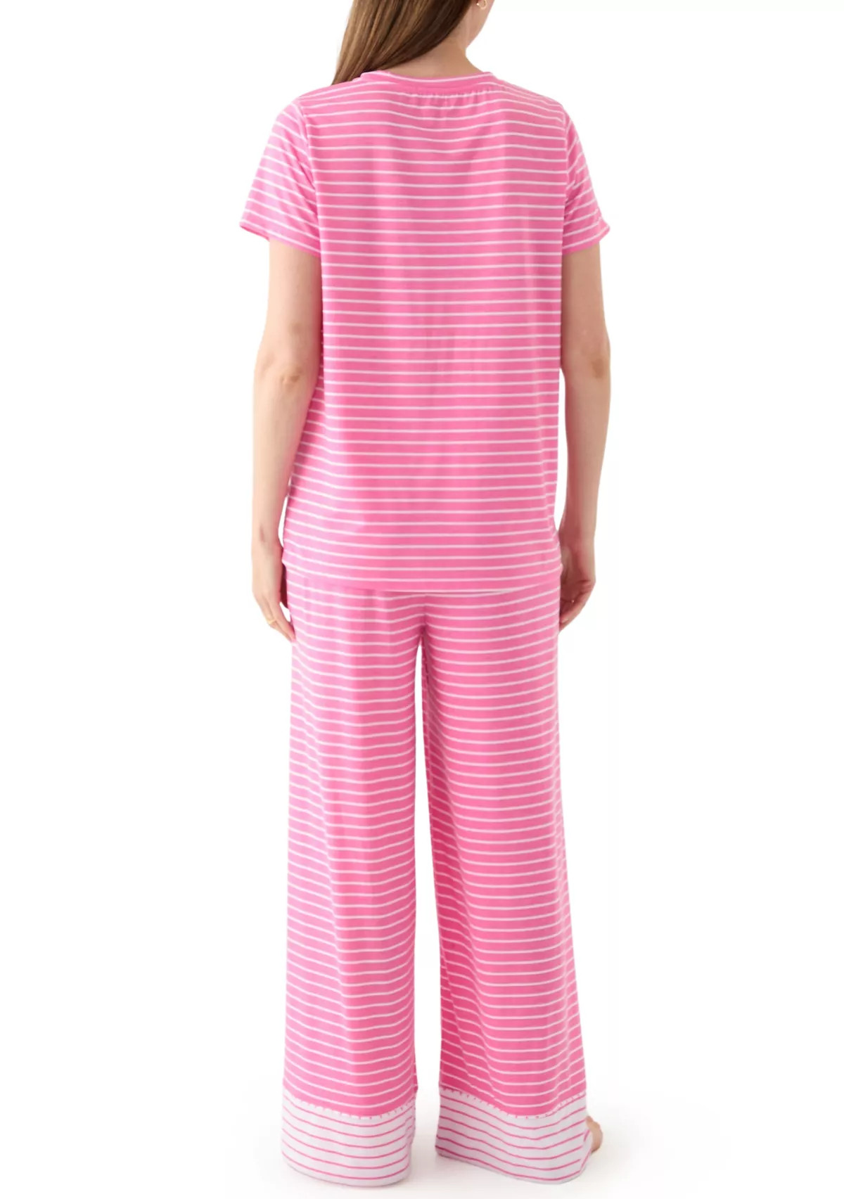 Women's Short Sleeve Top and Wide Leg Pants Knit Pajama Set | Belk