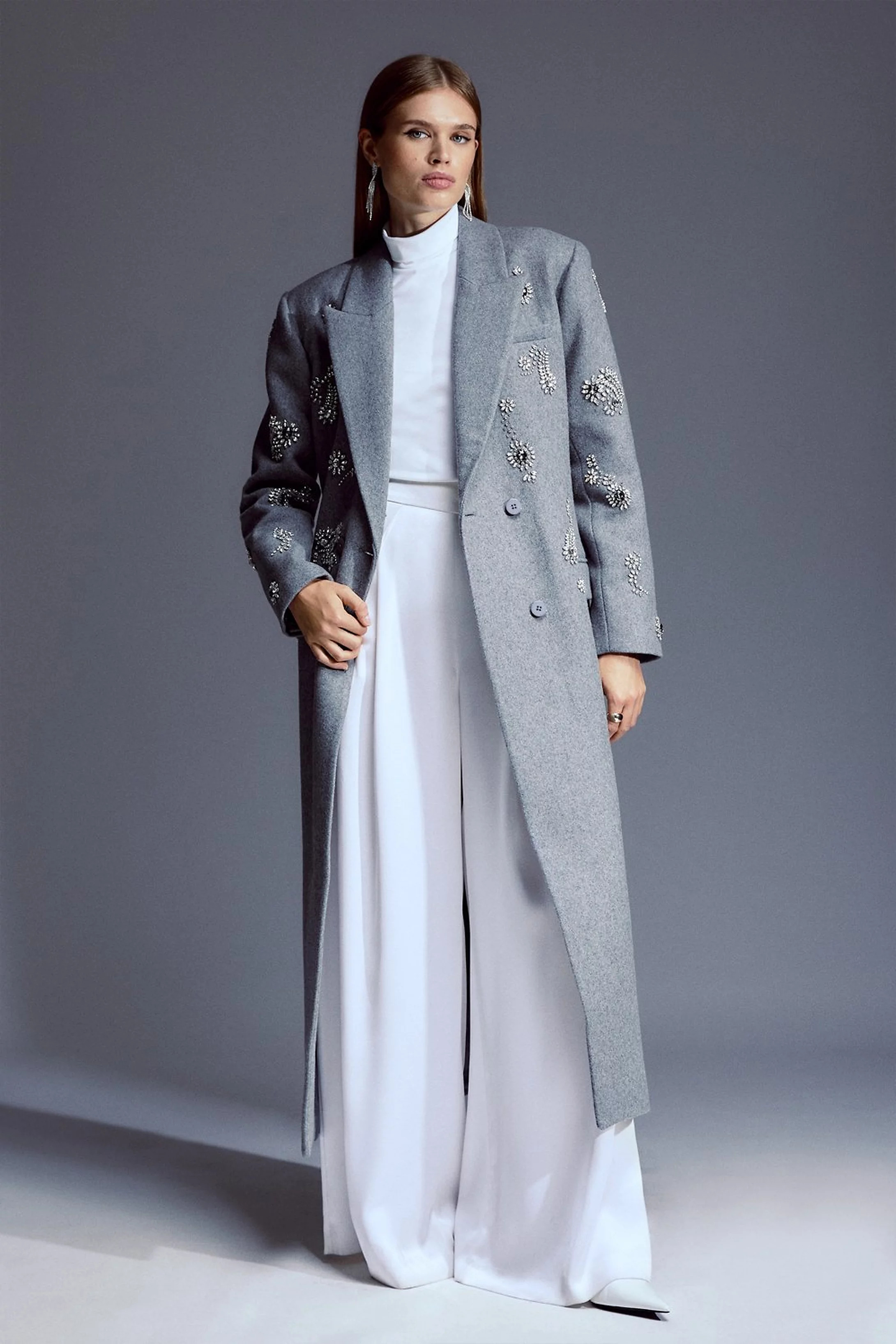 Tailored Wool Blend Embellished Maxi Coat | Karen Millen US