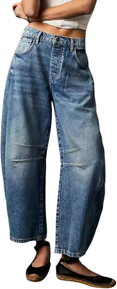 CHARTOU Women's Wide Leg Cropped Baggy Y2k Mid Rise Jeans - Boyfriend Harem Denim Pants | Amazon (US)