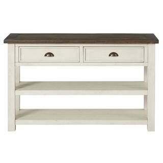 Monterey 50 in. Cream White and Brown Rectangle Solid Wood Console Table with Drawers | The Home Depot