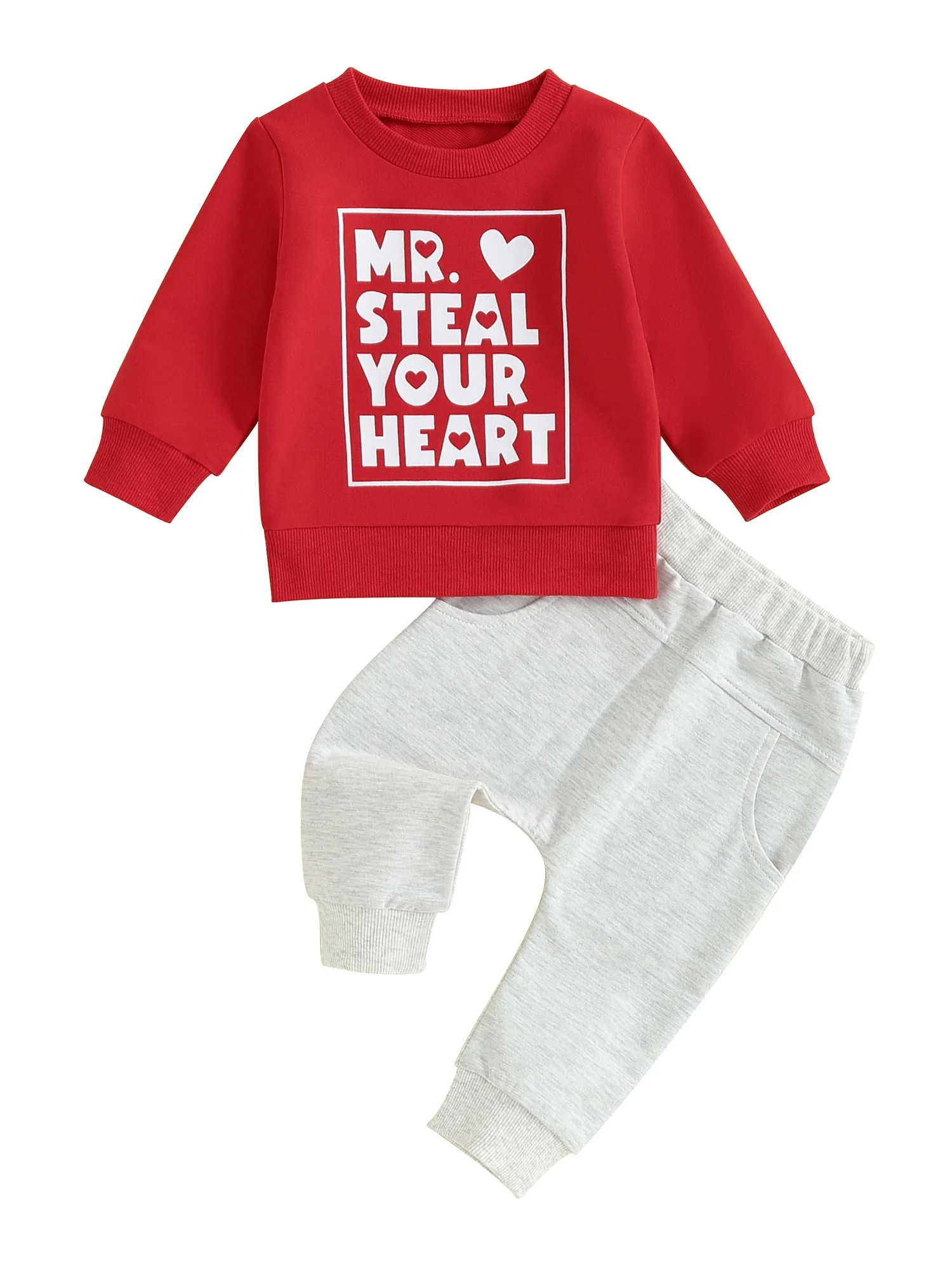 Toddler Baby Boy Valentines Day Outfit Mr Steal Your Heart Long Sleeve Sweatshirt and Long Pants ... | Walmart (US)