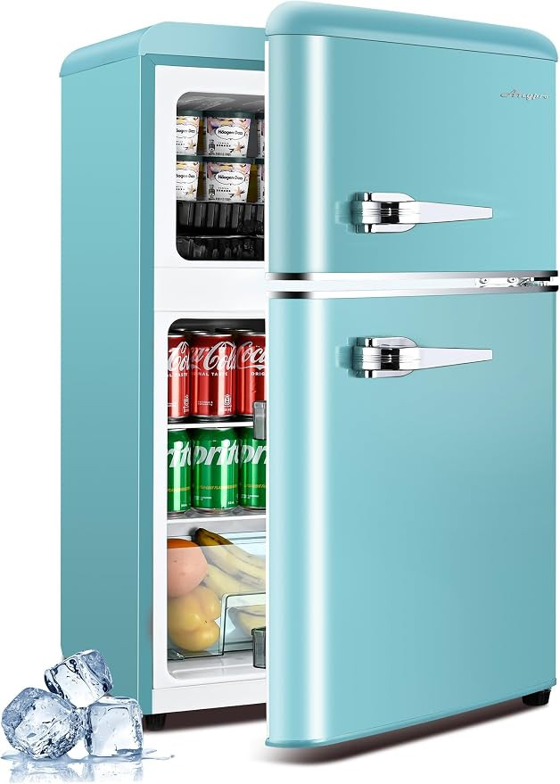 3.2 Cu.Ft Small Compact Refrigerator, Retro Double Door Mini Fridge with Freezer, 7 Adjustable Te... | Amazon (US)
