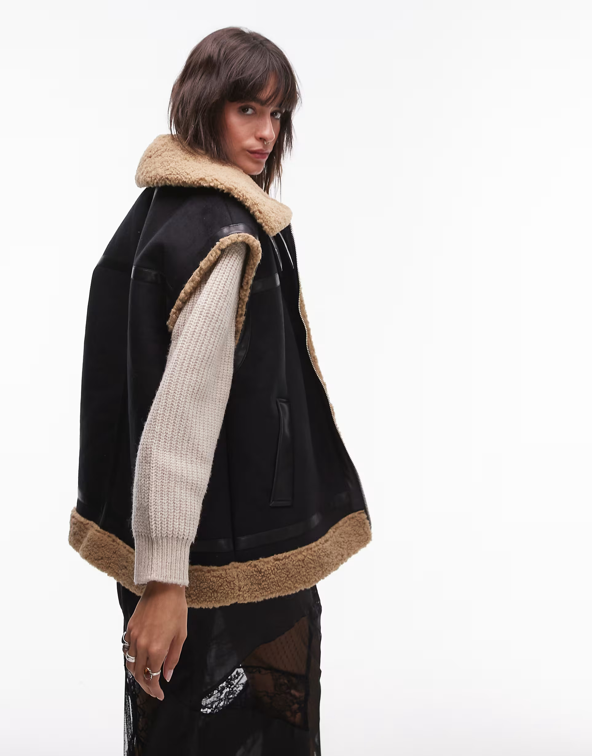 Topshop suede shearling vest in black | ASOS (Global)