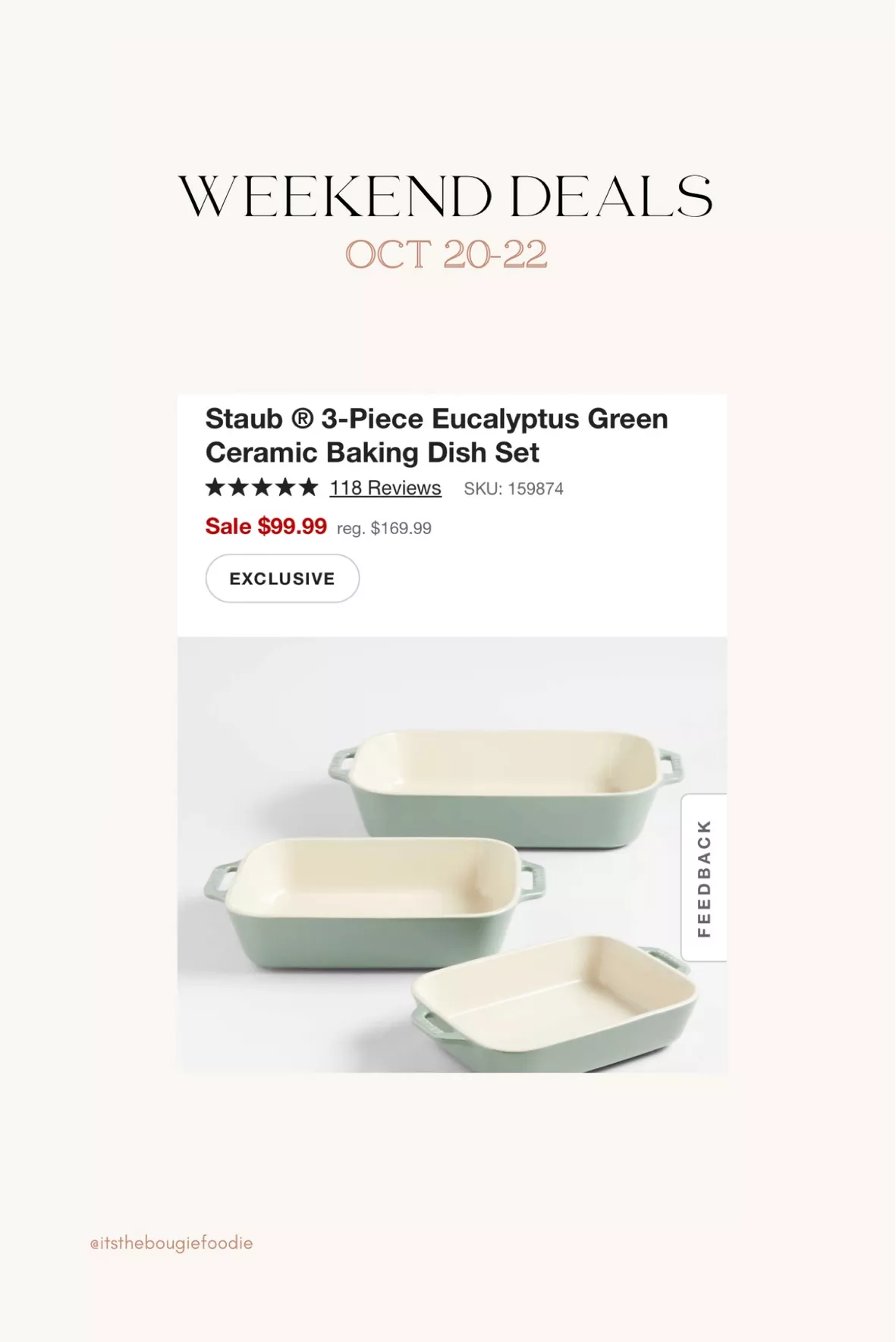 Staub 3-Piece Eucalyptus Green Ceramic Baking Dish Set + Reviews
