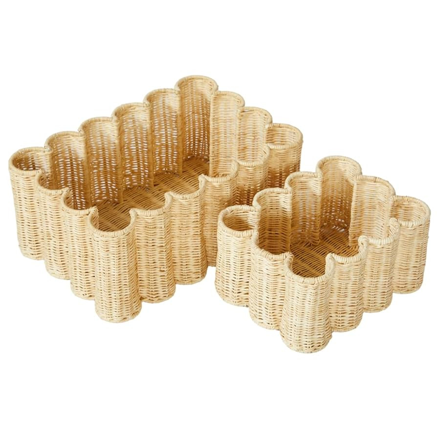 BEBE BASK Unique Wavy Scalloped Basket Set Of 2 - Scallop Basket - 16 x 10 x 7 In - Hand-Woven El... | Amazon (US)