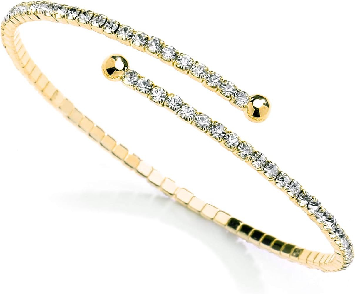Mariell Gold Crystal Rhinestone Cuff Bangle Bridal Bracelet, 1-Row Fashion Bangle for Wedding, Pr... | Amazon (US)