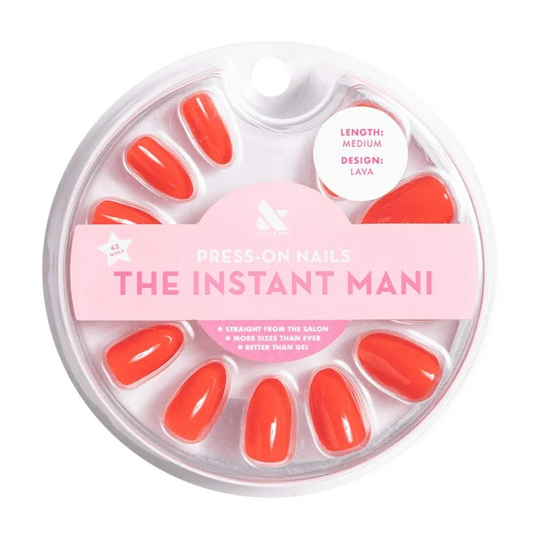 Olive & June Instant Mani Almond Medium Press-On Nails, Red, Lava, 42 Pieces | Walmart (US)