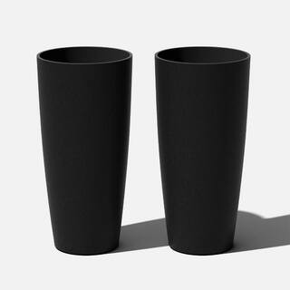 Selena 28 in. Black Plastic Pot Planter (2-Pack) | The Home Depot