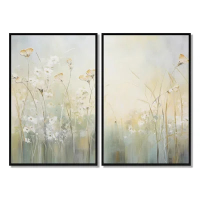 Green Beige Serene Meadows I - Modern Canvas Wall Art 2 Pieces | Wayfair North America