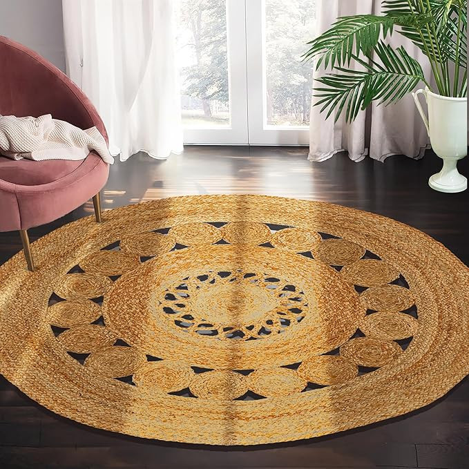 Round Jute Rug 4ft - Natural Beige Farmhouse Area Rug for Outdoor Patios, Entryway & Living Room ... | Amazon (US)