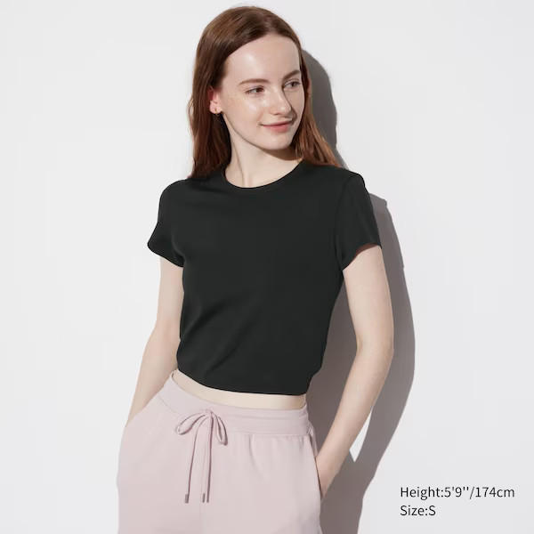 Ultra Stretch AIRism Cropped Short-Sleeve T-Shirt | UNIQLO (US)