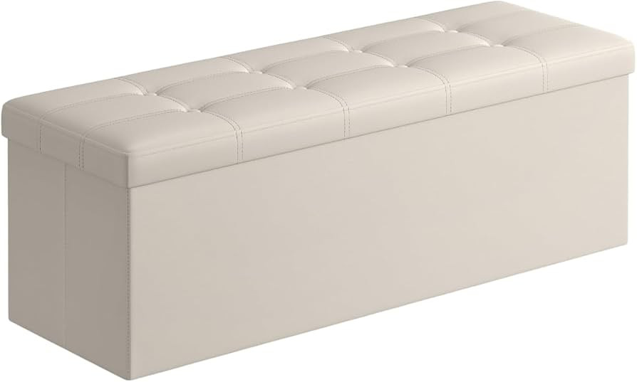 SONGMICS 43 Inches Folding Storage Ottoman Bench, Storage Chest, Footrest, Padded Seat, Cream Whi... | Amazon (CA)