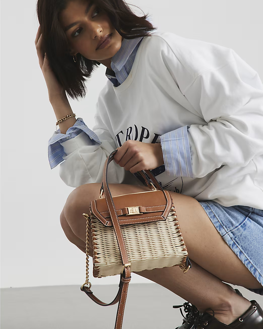 Beige Raffia Mini Tote Cross Body Bag | River Island UK & IE