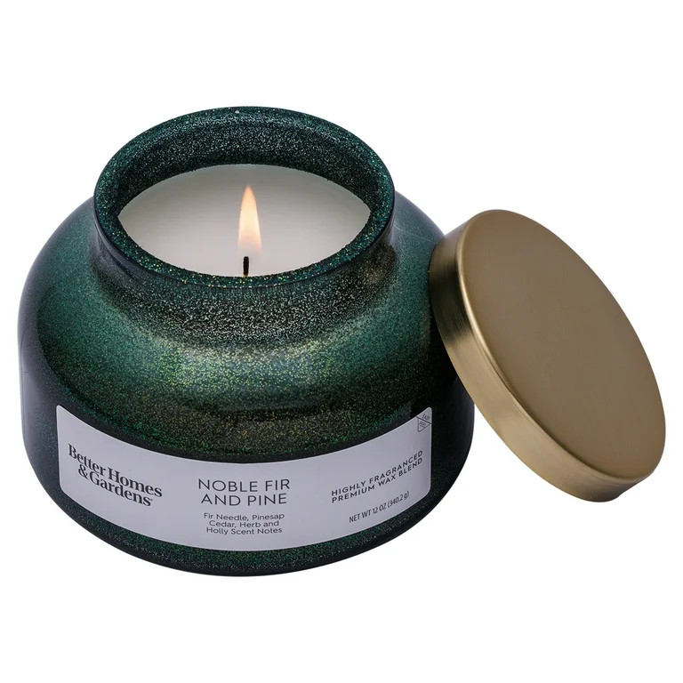 Better Homes & Gardens 1-Wick Holiday Scented Glitter Jar Candle, Noble Fir and Pine, 12oz. | Walmart (US)