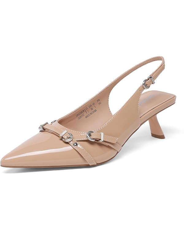 DREAM PAIRS Women's Low Kitten Heels Slingback Closed Pointed Toe Comfortable Dressy Pumps Weddin... | Amazon (US)