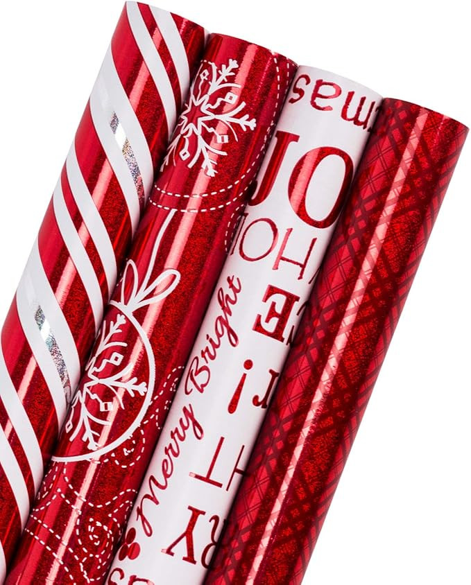 WRAPAHOLIC 30 Inch Christmas Wrapping Paper Set - Jumbo Roll Red and White Christmas Design with ... | Amazon (US)