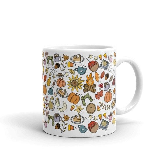 Fall coffee mug hand drawn illustrations autumn mug Coffee | Etsy | Etsy (US)