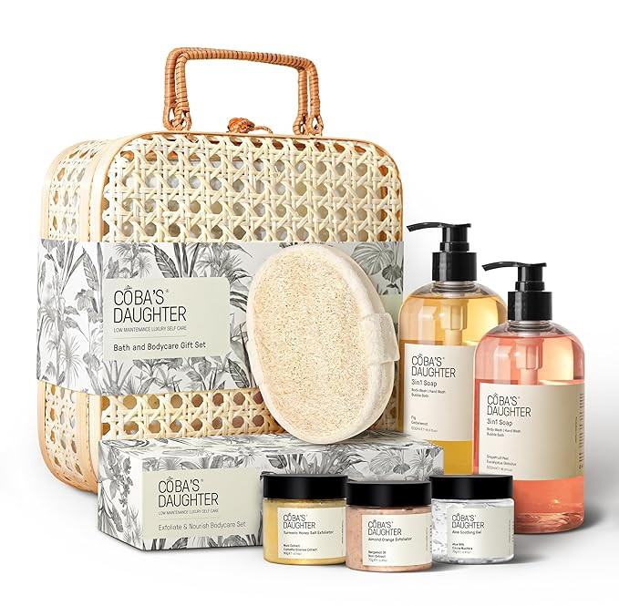 COBA’S DAUGHTER Luxury Spa Gift Set – 7-Piece Bath & Body Set with Rattan Case, Body Wash, Bu... | Amazon (US)