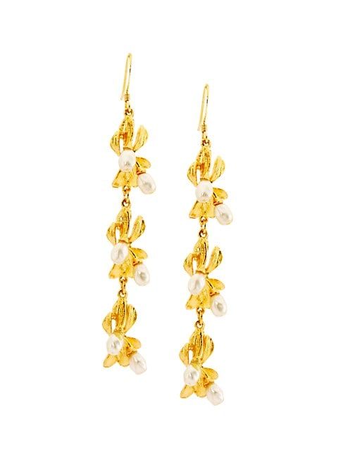 Satin 22K-Gold-Plated & Pearl Flower Drop Earrings | Saks Fifth Avenue
