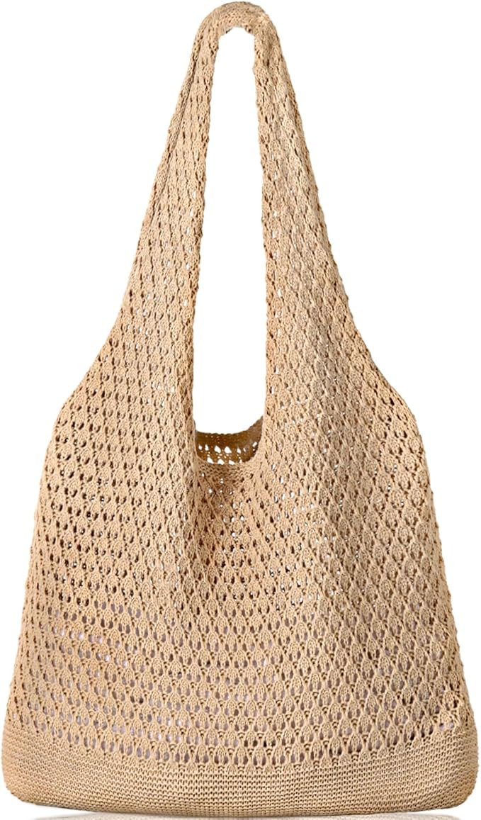 WantGor Crochet Bags, Beach Mesh Tote Bag Womens Shoulder Shopping Handbag Casual Travel Totes Ba... | Amazon (US)