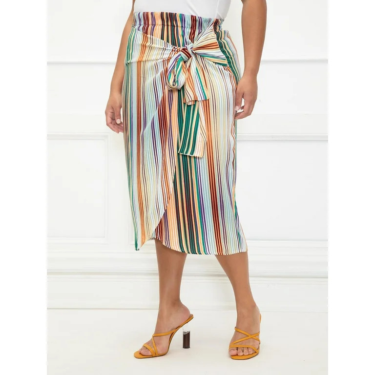 ELOQUII Elements Women's Plus Size Printed Srong Midi Skirt | Walmart (US)