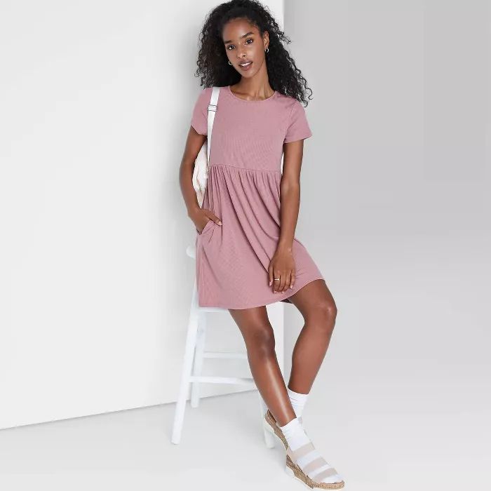 Women's Short Sleeve Rib-Knit Babydoll Dress - Wild Fable™ | Target