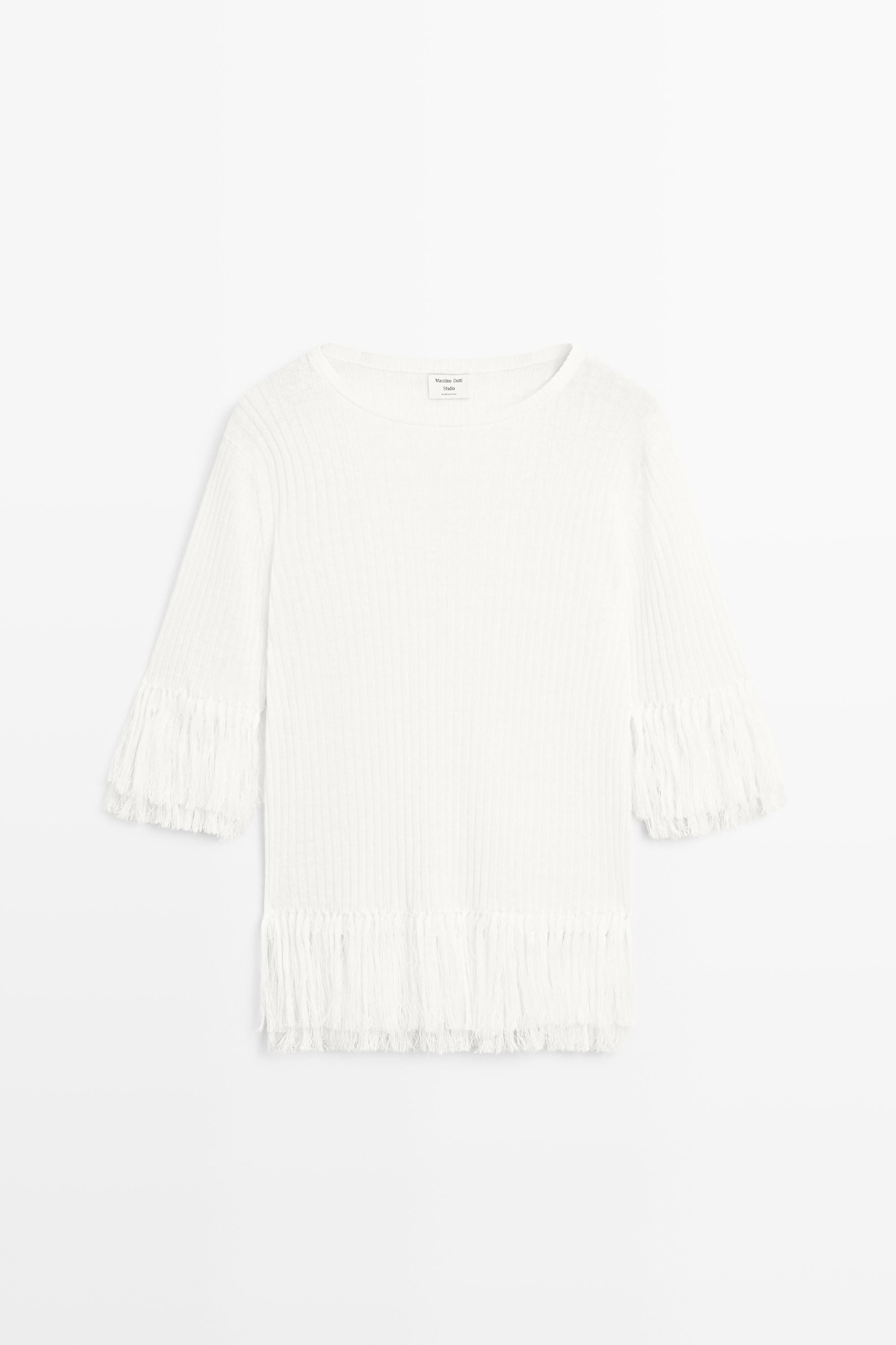 Fringe detail knit sweater - STUDIO | Massimo Dutti UK