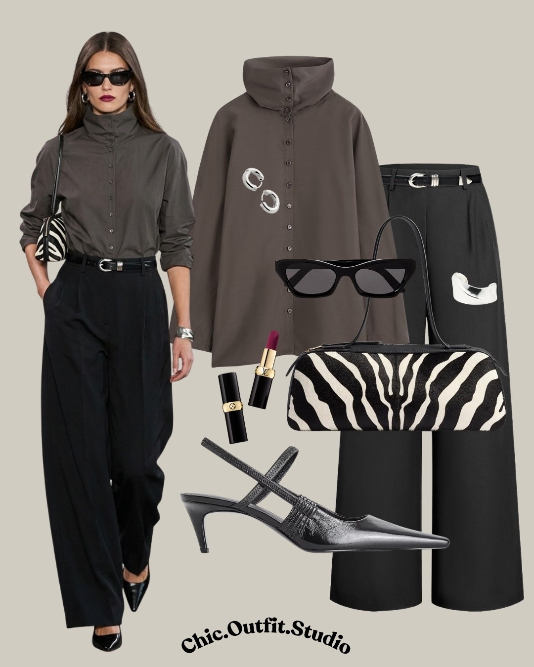 Neutral Blouse + Black Trousers + Zebra Accessories

✨A sophisticated neutral high-neck blouse paired with tailored black trousers creates a polished fall workwear outfit with a modern, minimalist feel. The zebra-print handbag adds just enough statement detail, while pointed black slingback heels, a silver belt, and sleek sunglasses keep the look refined. 

✨Perfect for office days, client meetings, business lunches, work-from-café days, or after-work dinners. A versatile neutral outfit formula that feels elevated without being overly formal.

✨Tags: neutral blouse outfit women, fall blouse outfit women, black trousers outfit women, fall workwear outfit, business casual outfit women, neutral and black outfit women, zebra bag outfit, tailored trousers outfit women, office outfit ideas, elegant workwear women, minimalist fall style, elevated office outfit, European workwear style, slingback heels outfit, sophisticated fall outfit, classic capsule wardrobe

#LTKautumn #LTKworkwear #LTKbag