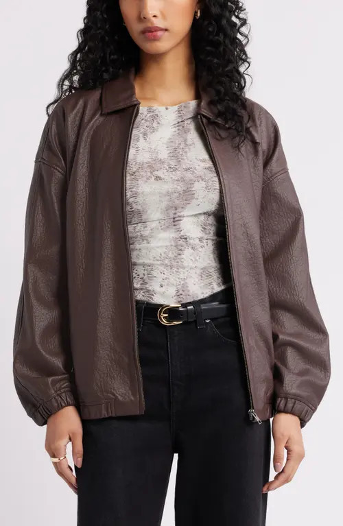 Open Edit Oversize Faux Leather Jacket in Brown Seal at Nordstrom, Size Large | Nordstrom