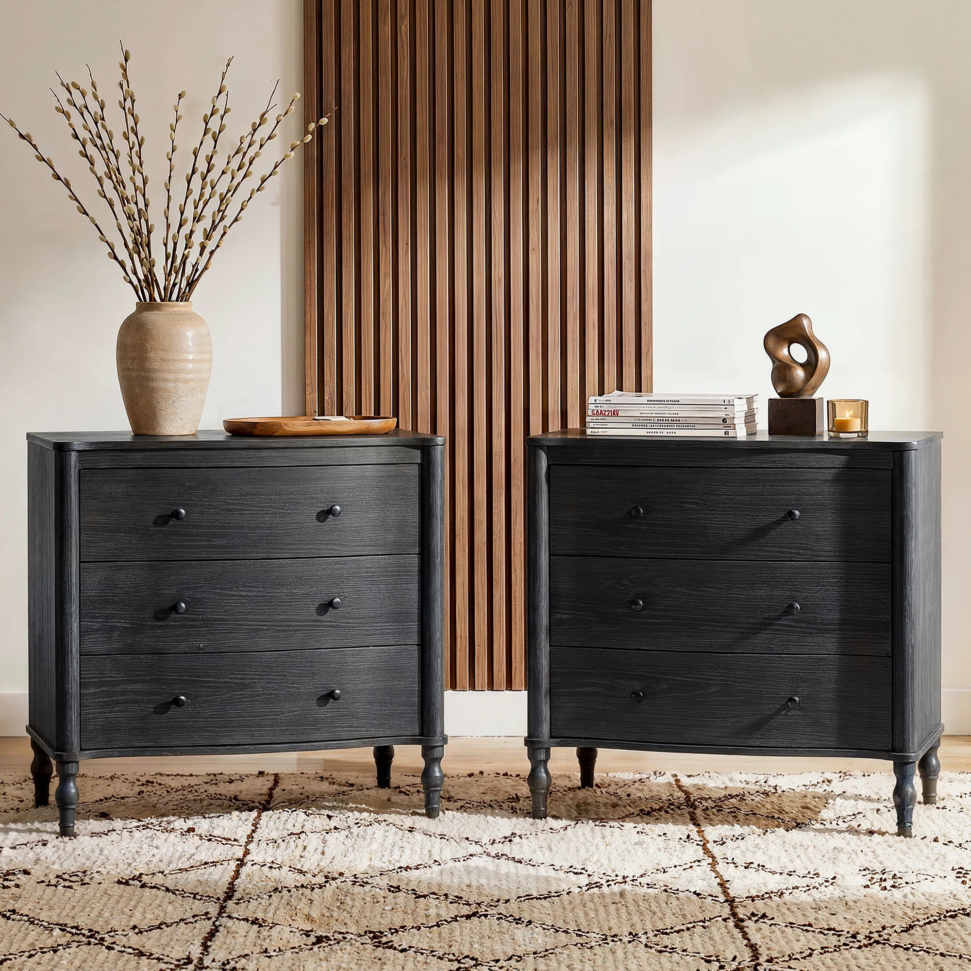 32.8'' W Vintage 3-Drawer Nightstand With Curved Front & Solid Wood Legs | Wayfair North America