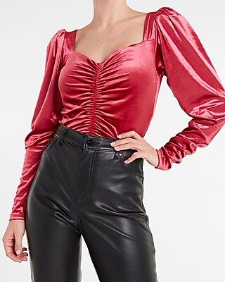 Velvet Long Sleeve Ruched Front Top | Express