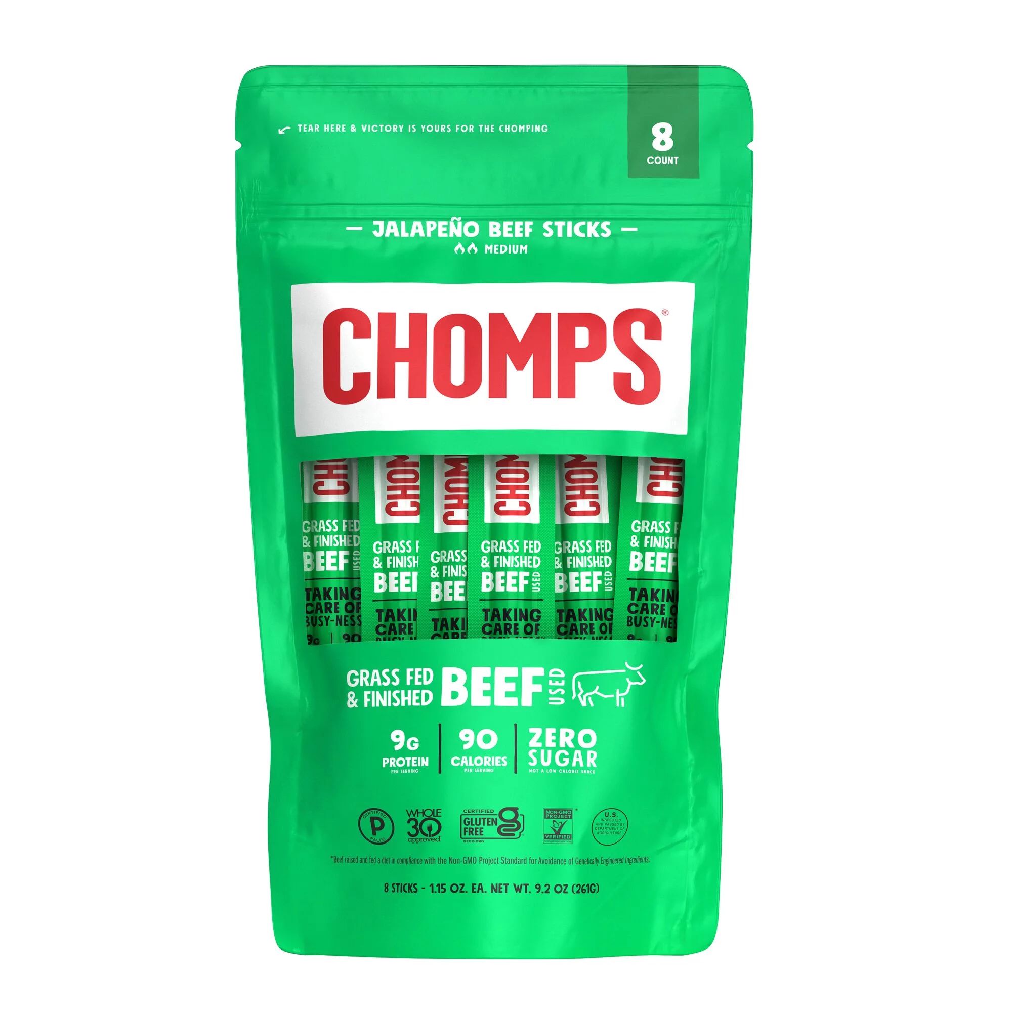Chomps Jalapeno Beef Jerky Sticks, Keto Snack, Meat Sticks, Paleo Friendly, Sugar Free, Grass Fed... | Walmart (US)