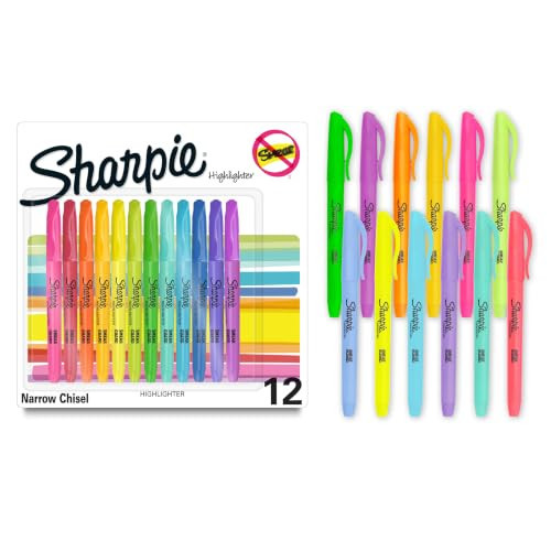 Sharpie Pocket Highlighters, Chisel Tip, Assorted Colored Highlighters, Essential Teacher and Office Supplies, Classroom Must Haves, Smear-Resistant, 12-Pack | Amazon (US)