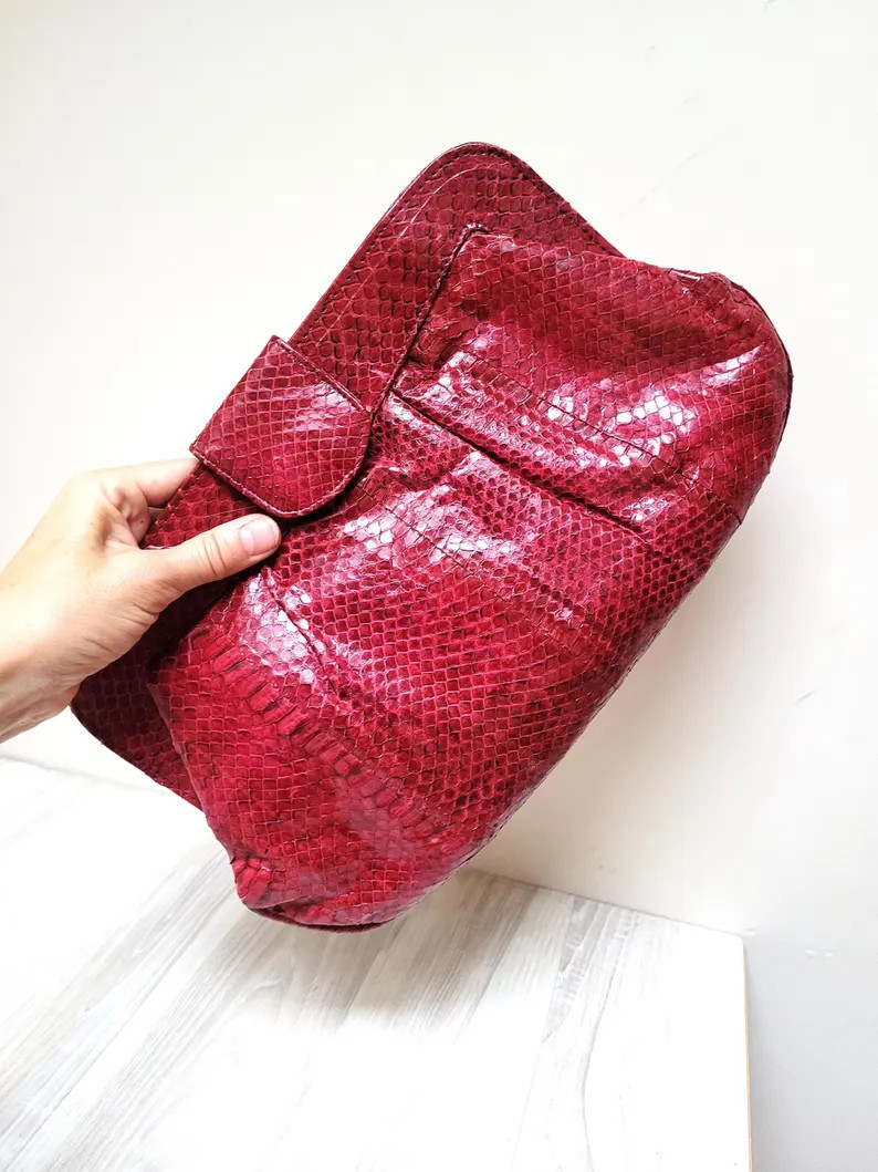 Genuine Patent Snakeskin Clutch, Burgundy Real Snake Skin Hide Leather Handbag, Mid-century Purse... | Etsy (US)