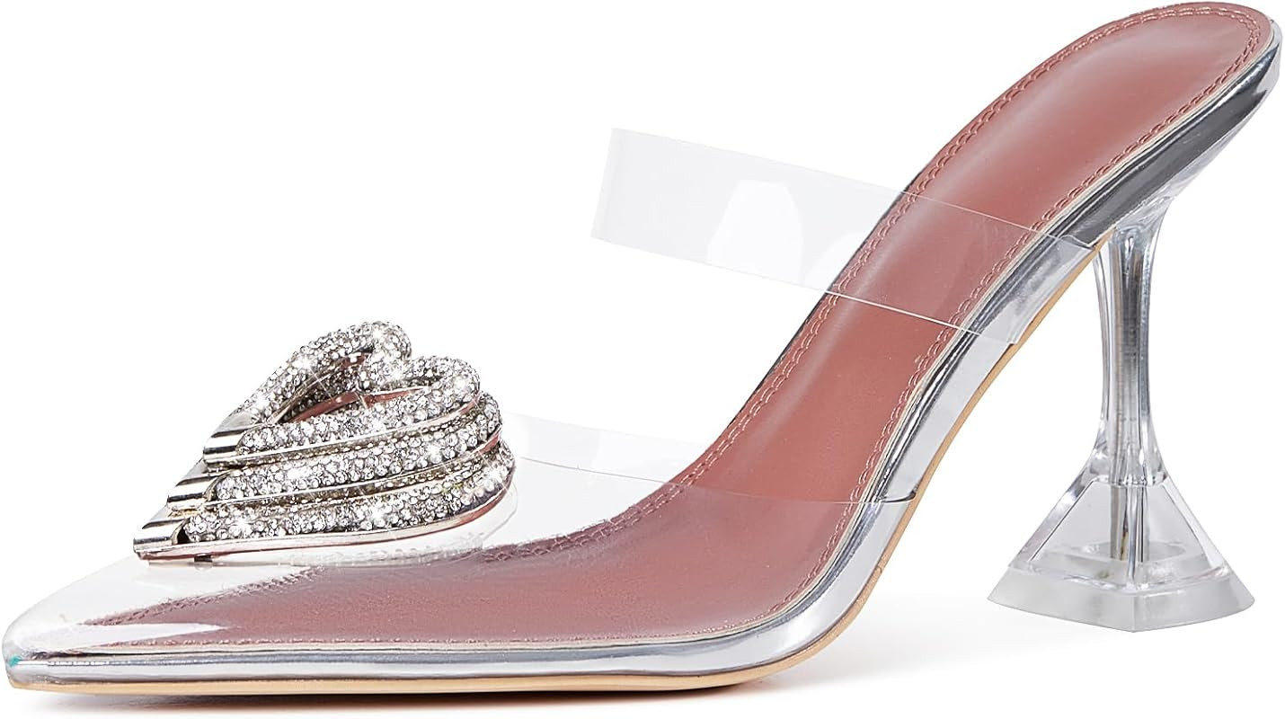 Clear Heels for Women Heart Shape Rhinestone High Heels Clear Sandals Strappy Chunky Heels for Wo... | Amazon (US)