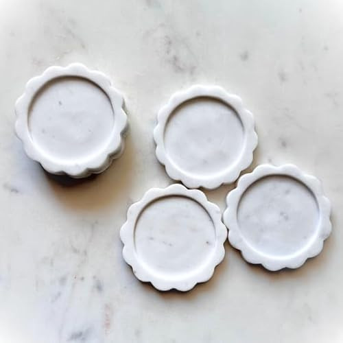 Décor Envogue Marble Scalloped Coasters Set of 4 - Luxury Aesthetic Modern Drink Coasters for Co... | Amazon (US)