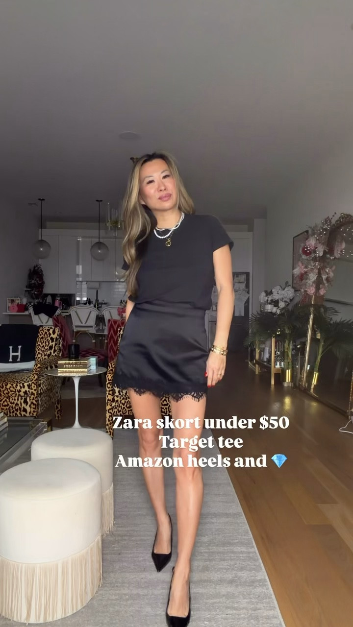 Satin skirt skort size small, target tee, Amazon tennis necklaces 

#LTKgrwm #LTKootd