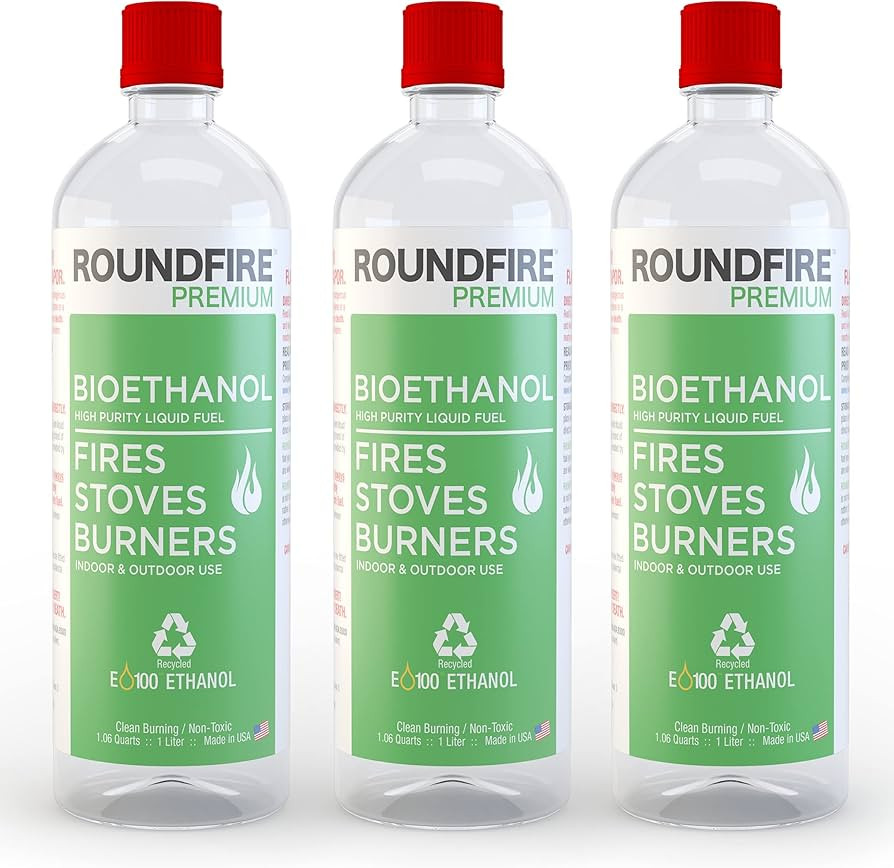 ROUNDFIRE Premium 3 x 1 Liter - Bioethanol Fuel for fireplaces, Stoves and Burners (3 Quart) | Amazon (US)