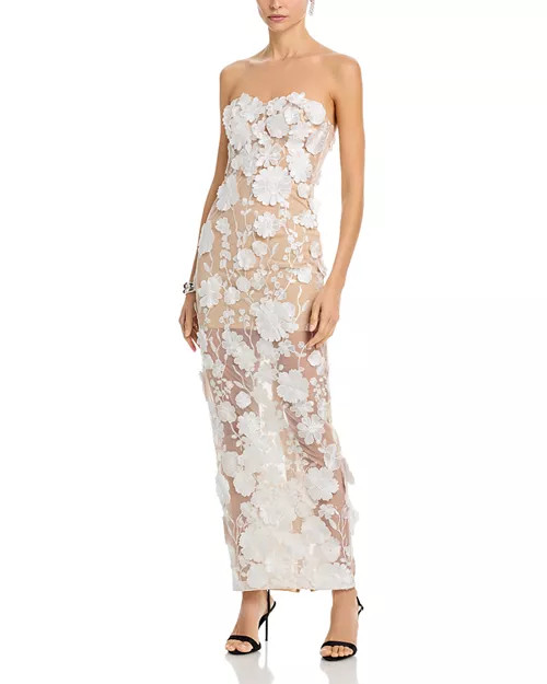 AQUA Long 3D Floral Gown - Exclusive | Bloomingdale's Women | Bloomingdale's (US)