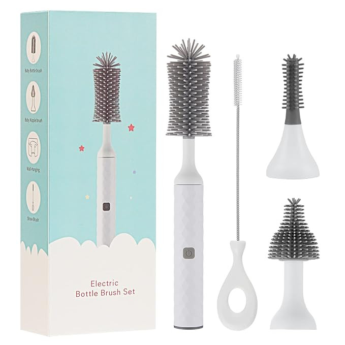 Electric Baby Bottle Brush Set with Electric Bottle Brush and Silicone Bottle/Nipple Brush, Long ... | Amazon (US)