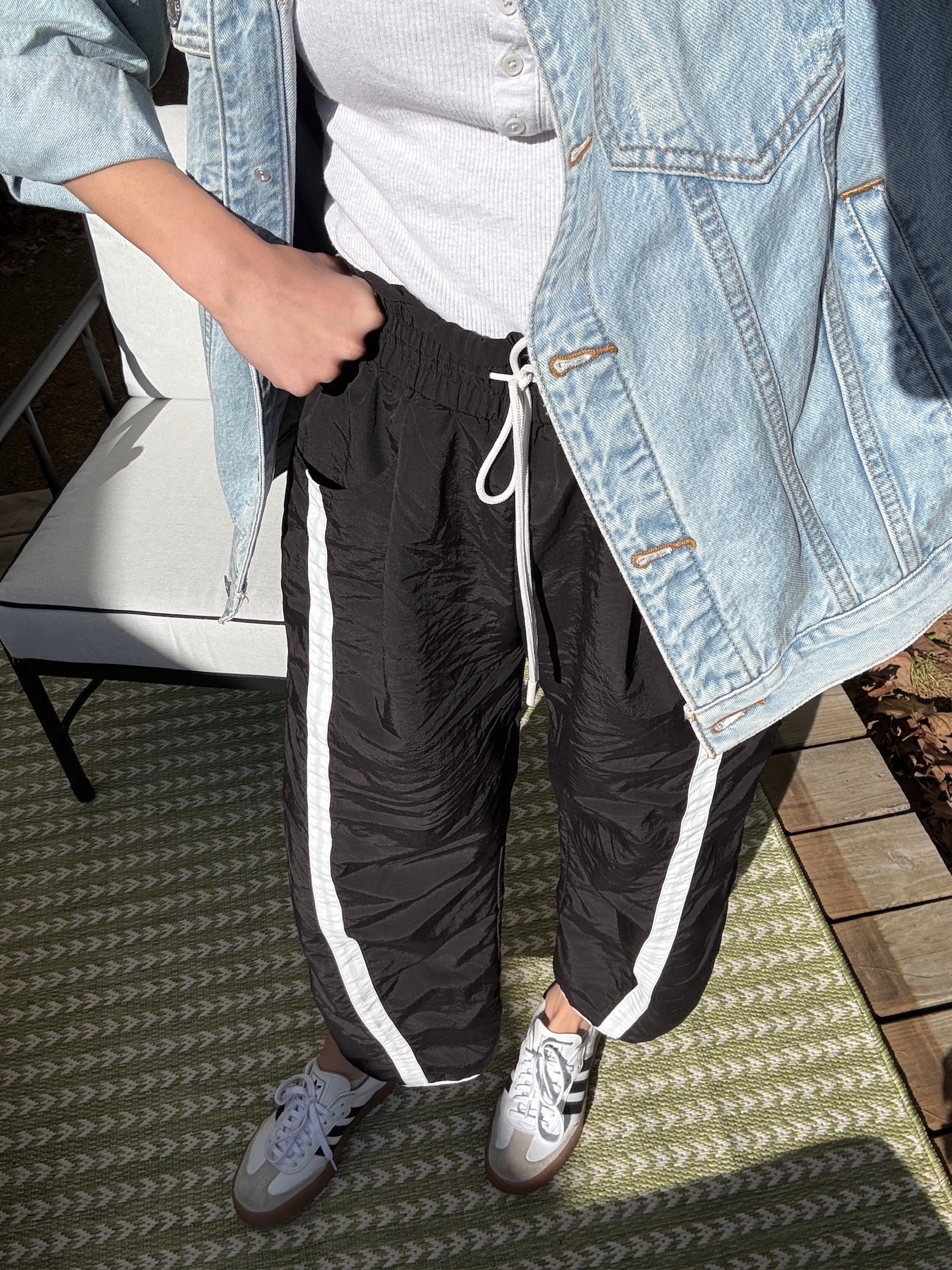 Such a good errands outfit!!

tts: small

errands outfit, track pants outfit, denim jacket outfit, denim, sambas outfit, black and white sambas, hallie ragan

#LTKgrwm #LTKootd #LTKmomlife