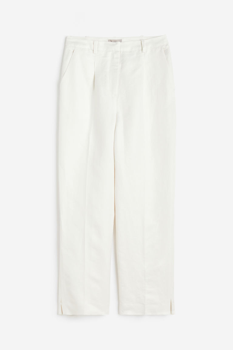 H & M - Linen-blend tailored trousers - White | H&M (UK, MY, IN, SG, PH, TW, HK)