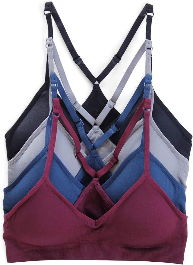 Kalon Women’s 4 Pack Racerback Sports Bralette Seamless Wireless Comfort Bra (Small, Dark Basic... | Amazon (US)